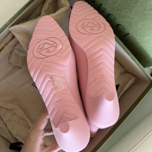 New Authentic Gucci Interlocking GG Logo Rubber Boots Pink Size 39 / US 9 - Picture 6 of 7